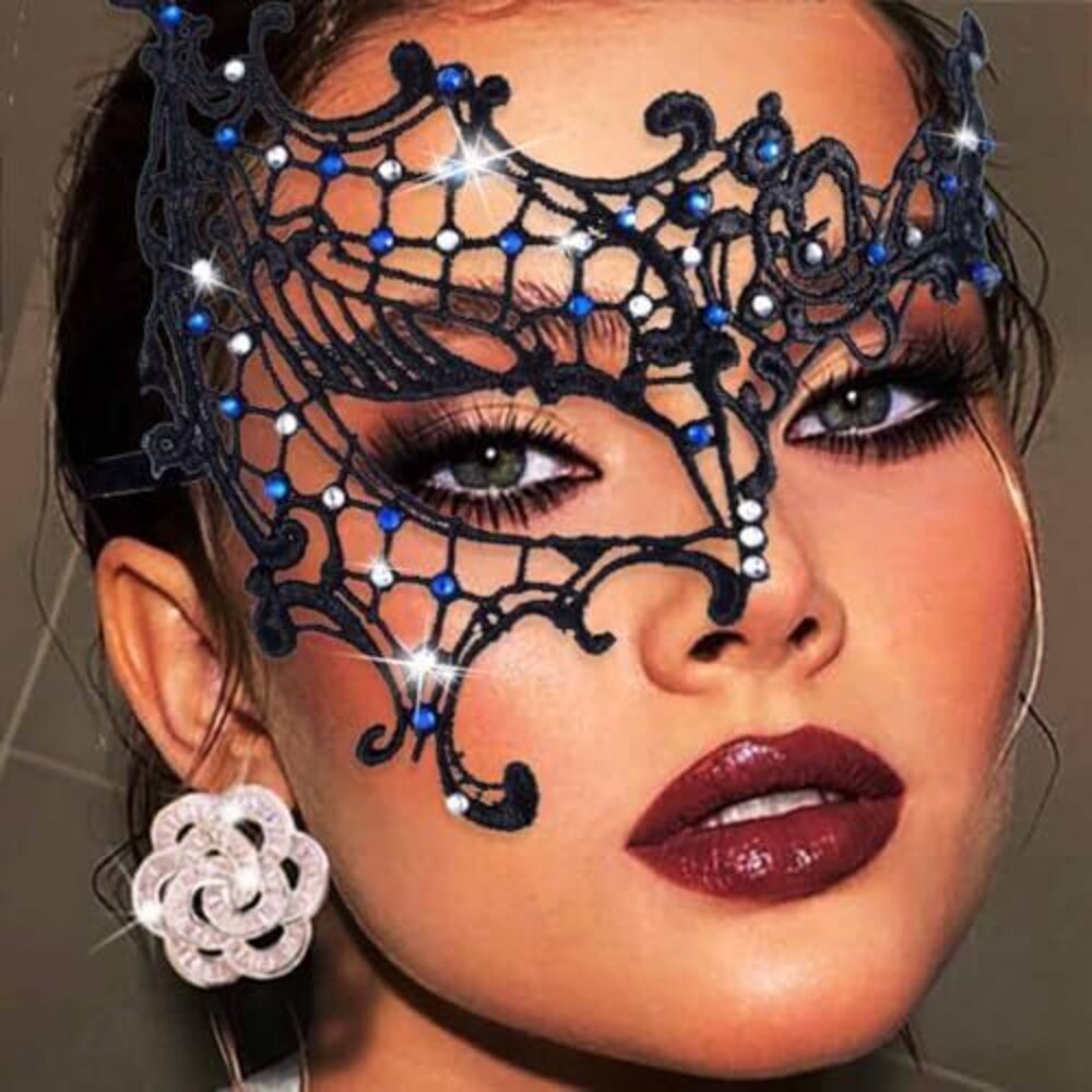 6796 Rhinestone Lace Masquerade Masks Black Eye Mask Sparkle Crystal Mardi